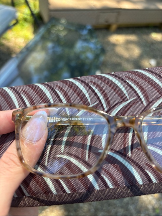 Clear Brown/Green Camelot Lady Tortoiseshell Rectangle Glasses with Brown Case